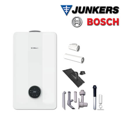 Junkers Bosch GCC53-020 mit Gas-Kombitherme GC5300iW 20/24 C 23, Abgas Dach schw
