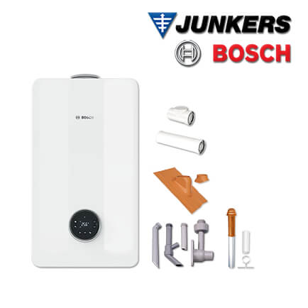Junkers Bosch GCC53-022 mit Gas-Kombitherme GC5300iW 20/24 C 23, Abgas Dach rot