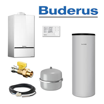 Buderus GB182-14i, W42, Gas-Brennwerttherme, weiß, SU200 Speicher, RC310, E/H