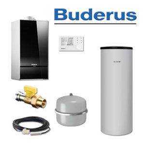 Buderus GB182-14i, W42, Gas-Brennwerttherme, schwarz, SU200 Speicher, RC310, E/H