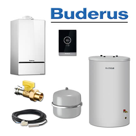 Buderus GB182-14i, W44, Gas-Brennwerttherme, weiß, S120 Speicher, TC100, E/H