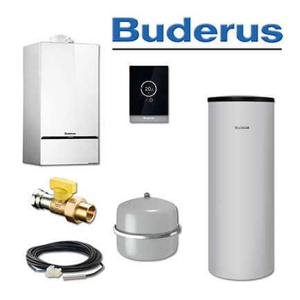 Buderus GB182-14i, W44, Gas-Brennwerttherme, weiß, SU160 Speicher, TC100, E/H