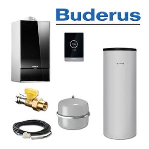 Buderus GB182-14i, W44, Gas-Brennwerttherme, schwarz, SU160 Speicher, TC100, E/H