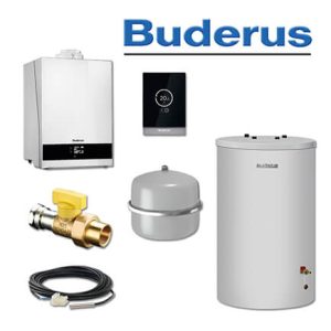 Buderus GB192-35i, W55, Gas-Brennwerttherme, weiß, SU160 Speicher, TC100