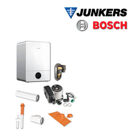 Junkers Bosch GC933H mit Gas-Brennwerttherme GC9000iW 30 H, Abgas Dach rot