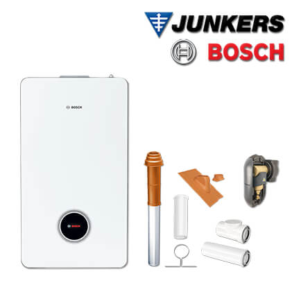 Junkers Bosch GC98-025 mit Gas-Brennwerttherme GC9800iW 20 H 23, Abgas Dach rot