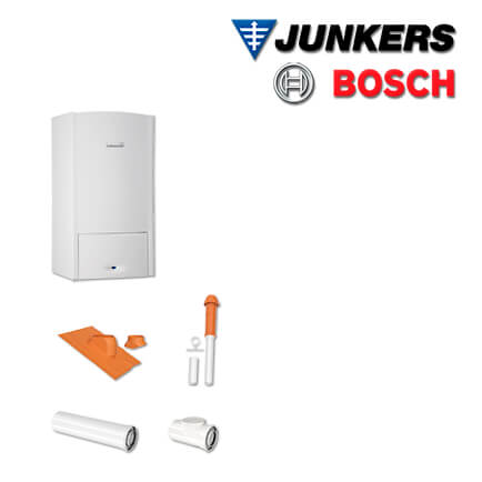 Junkers Bosch Gas-Brennwerttherme ZSB 14-5.2 C, ZSB529 mit Abgas Dach rot, E/H