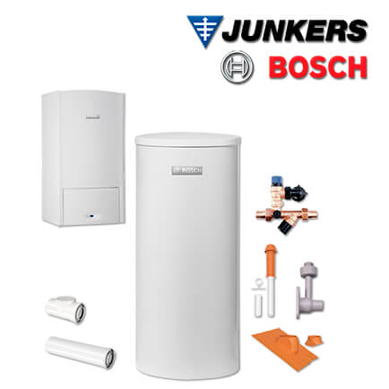 Junkers Bosch ZSB-S558 mit ZSB 24-5 C Gastherme, SK 200-5 ZB, Abgas Dach rot