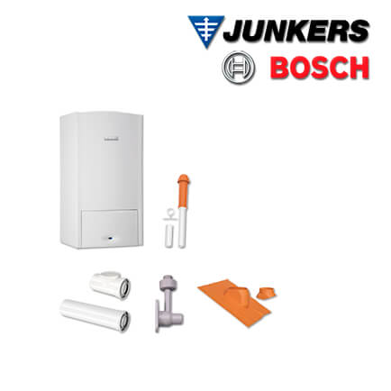 Junkers Bosch Brennwert-Kombitherme ZWB 24-5 C 23, ZWB554 mit Abgas Dach rot