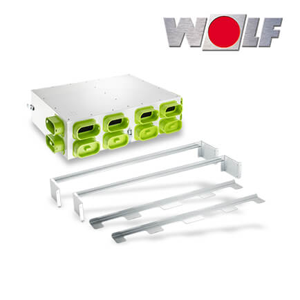 Wolf CWL Luftverteiler für Zu- und Abluft,DN125 2×6 Stutzen 50×100, 3 Rohrkappen